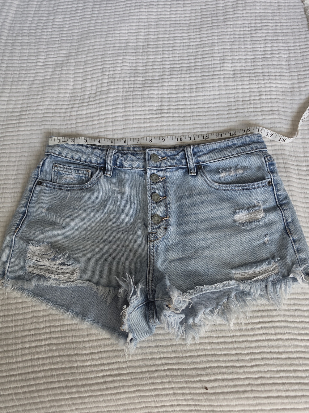 Hidden Light Blue Distressed High-Rise Denim Shorts